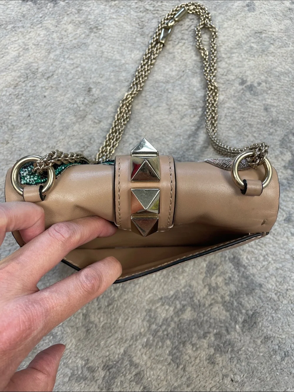 Rare Valentino Garavani Rockstud Butterfly Beaded Shoulder Bag Beige
